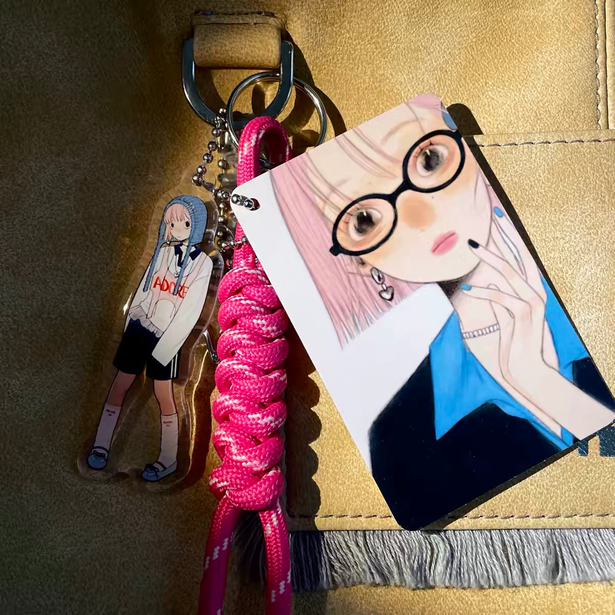 《FufuX 》 Girl With Blue Beanie Acrylic Keychain｜Drip Glaze Bag Charm, Double-Sided Acrylic Card Set