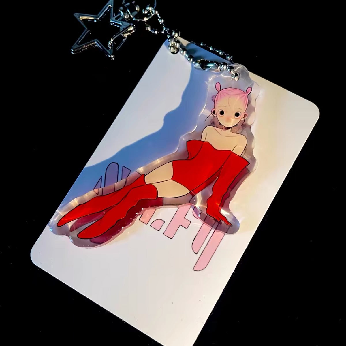 《fufu X》Pink Hair Girl Acrylic Keychain, Drip Glaze Bag Charm Art Accessory